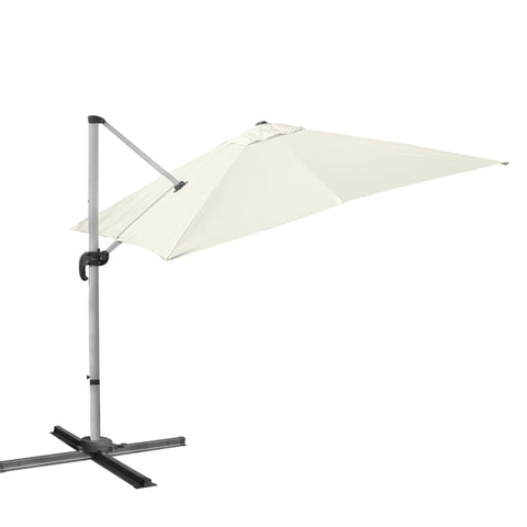 Rootz Parasol - Cantilever Parasol - Garden Umbrella - Hand Crank - 360° Rotating - Aluminum - Cream/White - 2.96 x 2.96 x 2.65 m