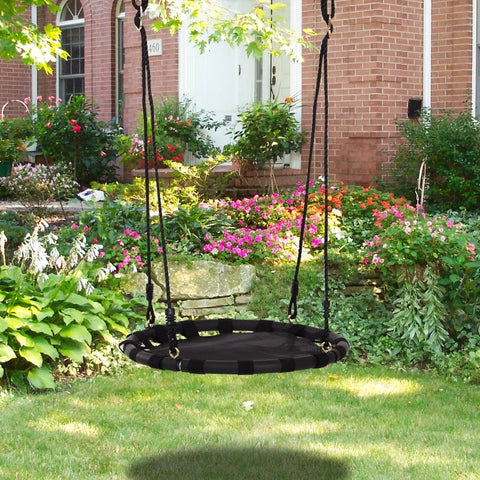 Rootz Nest Swing - Tree Swing - Children's Swing - Garden Swing - Baby Round Swing - Loadable Up To 100 Kg - Metal - Mesh Black - Ø60 cm