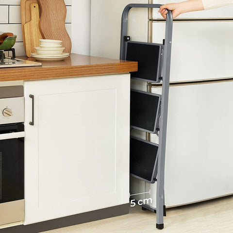 Rootz Tritthocker – Tritthocker mit 3 Stufen – klappbarer Tritthocker – tragbarer Tritthocker – Küchen-Tritthocker – Badezimmer-Tritthocker – leichter Tritthocker – Grau/Schwarz