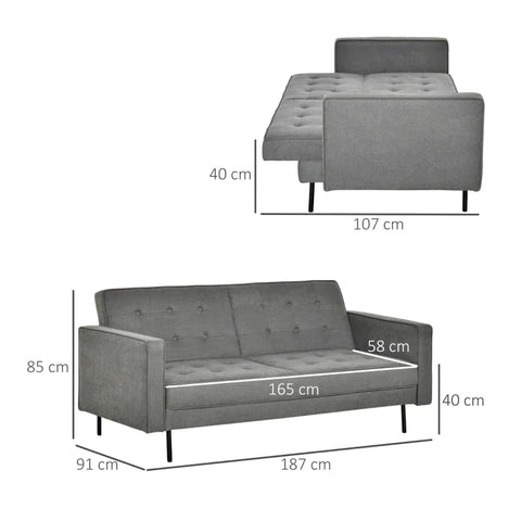 Rootz Sofa Bed - 3-seater Sofa Bed - Cotton Fabric - MDF - Foam - Home - Living Room - Grey - 187 cm x 91 cm x 85 cm