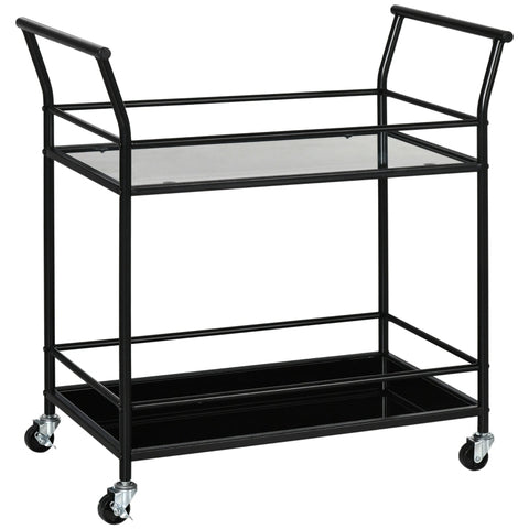 Rootz Kitchen Trolley - Serving Trolley - With 4 Wheels - 2 Shelves And Handles - Black - 75 cm x 40 cm x 80 cm