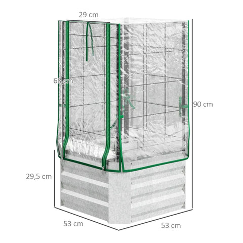 Rootz Raised Bed - Greenhouse - Set of 3 with Trellis - Plastic Cover - 53 x 53 x 90 cm