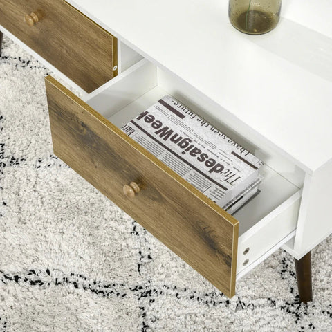 Rootz Coffee Table - Coffee Table With Two Drawers - Side Table - Storage Cabinet - Scandinavian-style - White/Brown - 100 cm x 53.5 cm x 45 cm
