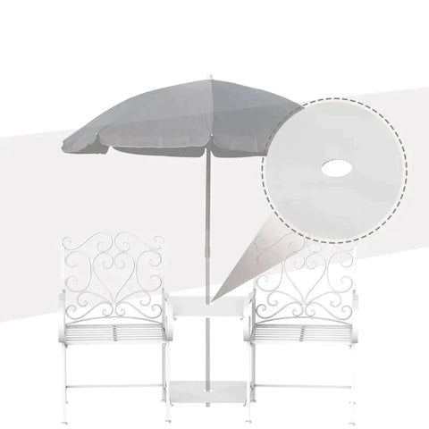 Rootz Metal Chair - Metal Bench With Table - Home - Balcony - Garden - White - 160L x 61W x 96H cm