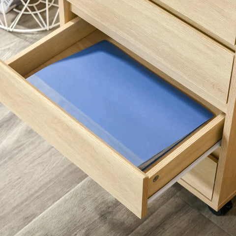 Rootz Archiefkast - Kantoorkast - Verrijdbare Container Met 4 Laden - Naturel - 46 cm x 40 cm x 65 cm