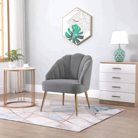 Rootz Dining Room Chair - Living Room Chair - Office Chair - Upholstered Armchair - Relaxation Armchair - Armchair With Golden Legs - Grey/Gold - 70 x 63 x 82 cm