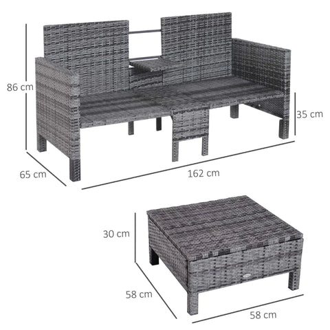Rootz Double Sofa - Garden Sofa - Garden Furniture - Garden Set - Seater Sofa - 2 x Stool Cushions