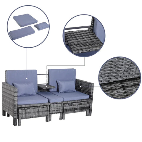 Rootz Double Sofa - Garden Sofa - Garden Furniture - Garden Set - Seater Sofa - 2 x Stool Cushions