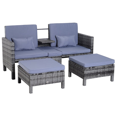 Rootz Double Sofa - Garden Sofa - Garden Furniture - Garden Set - Seater Sofa - 2 x Stool Cushions