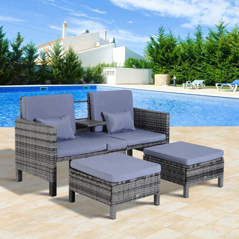 Rootz Double Sofa - Garden Sofa - Garden Furniture - Garden Set - Seater Sofa - 2 x Stool Cushions