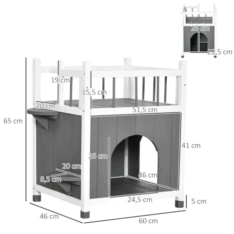 Rootz Cat House - Pet House - Cat Hut - Pet Hut - Wood - Gray/White - 60 X 46 X 65 Cm