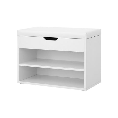 Rootz Shoe Bench - Padded Shoe Bench - 2 Compartments - Entryway Shoe Bench - Shoe Storage Bench - Shoe Rack With Cushion - Hallway - Entryway - Imitation Linen - Foam - Chipboard - Matt White - 60 x 30 x 44 cm (W x D x H)