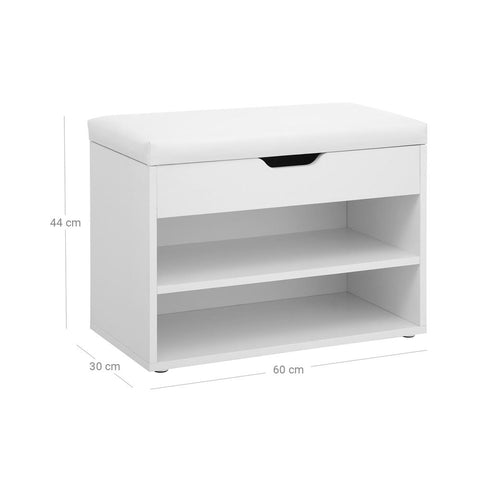Rootz Shoe Bench - Padded Shoe Bench - 2 Compartments - Entryway Shoe Bench - Shoe Storage Bench - Shoe Rack With Cushion - Hallway - Entryway - Imitation Linen - Foam - Chipboard - Matt White - 60 x 30 x 44 cm (W x D x H)