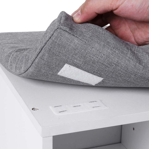 Rootz Shoe Bench - Padded Shoe Bench - 10 Compartments - Entryway Shoe Bench - Shoe Storage Bench - Shoe Rack With Cushion - Hallway - Entryway - Imitation Linen - Foam - Chipboard - White - 104 x 30 x 48 cm (L x W x H)