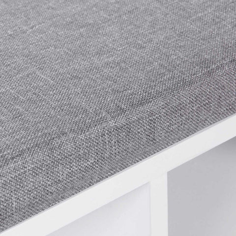 Rootz Shoe Bench - Padded Shoe Bench - 10 Compartments - Entryway Shoe Bench - Shoe Storage Bench - Shoe Rack With Cushion - Hallway - Entryway - Imitation Linen - Foam - Chipboard - White - 104 x 30 x 48 cm (L x W x H)