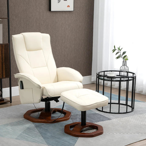 Rootz Massage Chair - Relaxation Chair - With Footstool - 10 Massage Points - Reclining Function - Rotating Seat - Cream White - 73 x 83 x 106cm