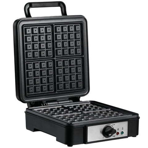 Rootz Waffle Maker - Fast Waffle - 4 Waffles - Plates Adjustable - Temperature Non-slip Feet - 1200w - Aluminum - Black - 24.5 x 31.6 x 11.3 cm