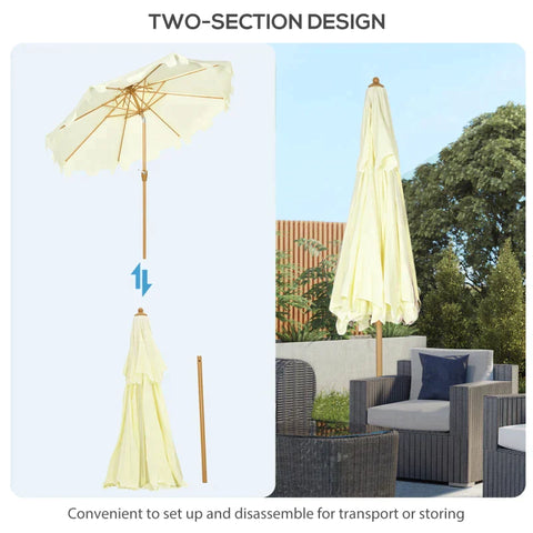Rootz Sonnenschirm – Terrassenschirm – Mit Fransen – Neigbar – Mit Handkurbel – Stahl + Polyester – Creme – Ø267 x 247 cm