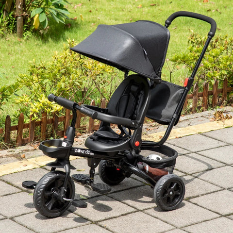 Rootz Tricycle - 4-in-1 Children's Tricycle - Children's Bike - Tricycle With Push Rod Rotating Seat - Foldable Removable Children's Car - Black - 111.5 x 52 x 98 cm