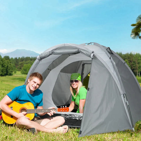 Rootz Tent - 2-3 Person Tent - Camping Tent - Fiberglass Door - With Zipper Mesh Window - Polyester Fabric/Mesh Fabric - Grey - 350L x 220W x 145H cm