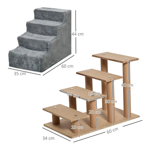 Rootz Pet Stairs - Dog Ramp - Cat Stairs - Dog Stairs - Animal Stairs - Removable Cover - Gray - 60 x 35 x 44 cm