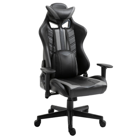 Rootz Gaming Chair - Gaming Chair With Rocker Function - Office Chair - Computer Chair - Desk Chair With Lumbar Cushion - Height Adjustable - Black/Grey - 72 x 77 x 126-136 cm