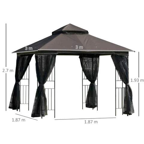 Rootz Gazebo - Metal Gazebo - Garden Gazebo - Party Tent - Pavillion - Garden Tent - Coffee - 2.99L x 2.99W x 2.74H m