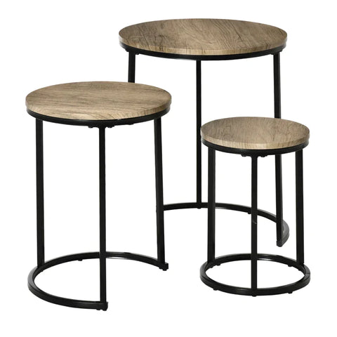 Rootz Side Table - Set Of 3 - Stackable Coffee Table - Coffee Table - 3 Sizes - Industrial Design - Metal - Black/Brown