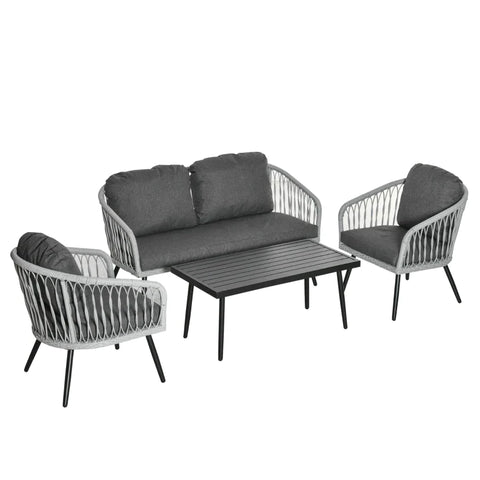 Rootz Outdoor Furniture Set - Garden Furniture Set - 4 Piece Rattan Patio Sofa Set - With 2 Single Cushioned Sofas - 1 Loveseat And 1 Coffee Table - Grey
