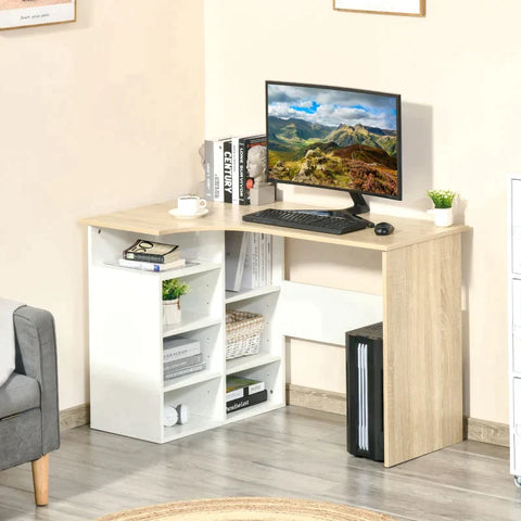 Rootz Computer Desk - L-Shaped Computer Desk - Corner Desk - Study Table with Storage Shelf - Home - Office - 120c m x 70c m x 75 cm
