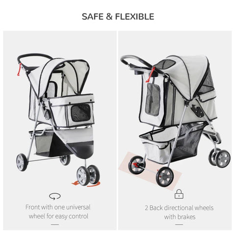 Rootz Dog Stroller - Dog Cart - Dog Buggy - Dog Trolley -  Trolley Pet - Pet Travel Stroller - Puppy Jogger Carrier - Grey - 75L x 45W x 97H cm