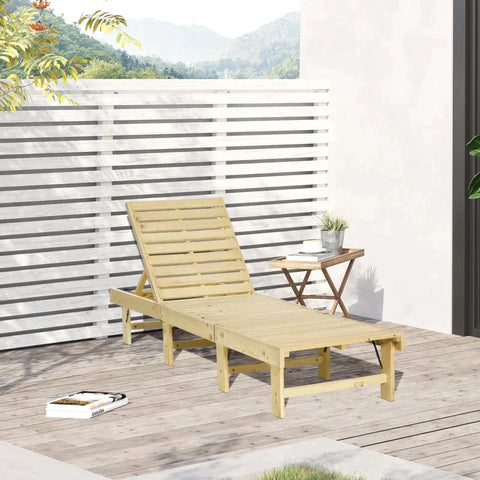 Rootz Lounge Chair - 4-Step Garden Lounger - Sun Lounger - Deck Chair - Garden Furniture - Foldable Adjustable - Pine Wood - Natural - 195 x 59 x 30 cm