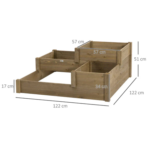 Rootz Raised Bed - 4 Planters On 3 Levels - Weather-resistant - Solid Wood - Natural - 122 cm x 122 cm x 51 cm