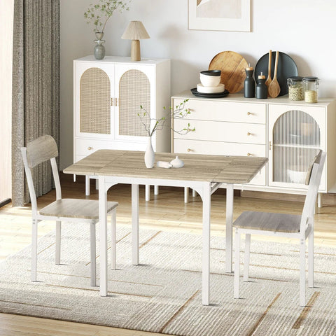 Rootz 2-piece Seating Group - Foldable Dining Table With 2 Chairs - Folding Table - White + Natural - 110 cm x 70 cm x 75 cm