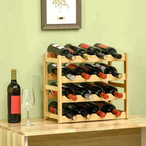 Rootz Wine Rack - Bamboo 16 Wine Bottle Wine Rack - 4 Shelves - Natural - 43cm x 23.5cm x 38cm