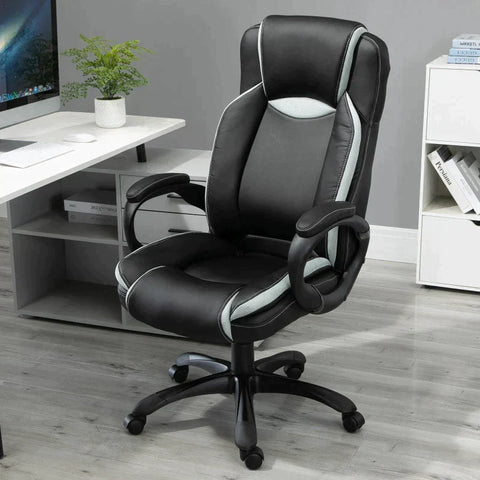 Rootz Bureaustoel - Gamestoel - Draaibaar Kunstleer - Zwart/Wit - 67 x 75 x 116,5-126 cm