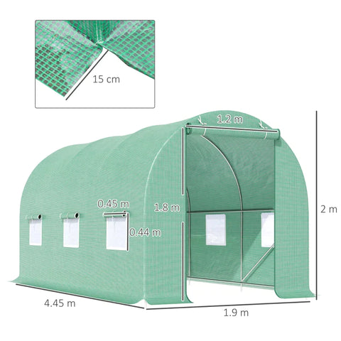 Rootz Foil Greenhouse - Tomato Greenhouse - Tunnel Greenhouse - Greenhouse - Green - 445 X 190 X 200 CM