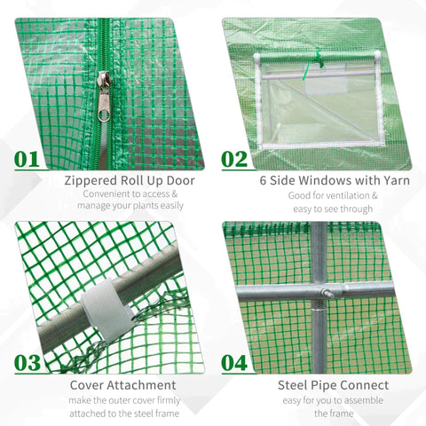 Rootz Foil Greenhouse - Tomato Greenhouse - Tunnel Greenhouse - Greenhouse - Green - 445 X 190 X 200 CM