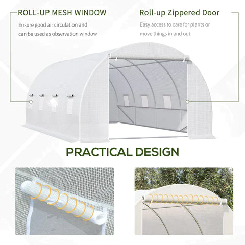 Rootz Foil Greenhouse - Polytunnel Greenhouse - Greenhouse - Plant House - Walk-in Greenhouse - Zippered Door - White - 6 X 3 X 2m