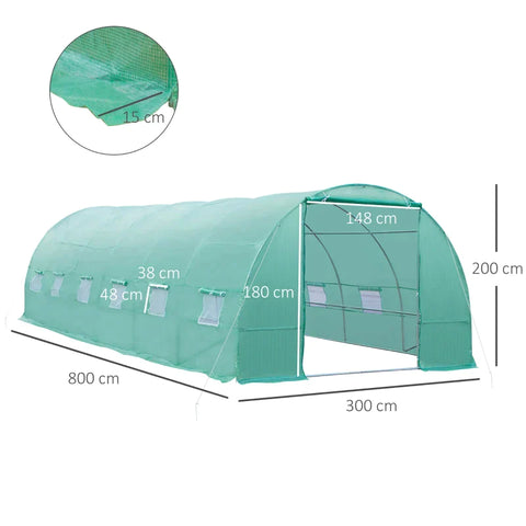Rootz Tomato Greenhouse - Foil Greenhouse - Greenhouse - Tunnel Cold Frame - Green - 800 x 300 x 200 CM