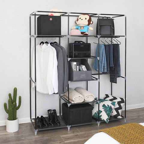 Rootz Fabric Wardrobe - Fabric Cabinet With Clothes Rail - Wardrobe Organizer - Portable Clothes Storage - Fabric Wardrobe Cabinet - Fleece Fabric - Gray - 150 x 175 x 45 cm (W x H x D)