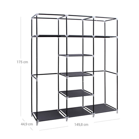 Rootz Fabric Wardrobe - Fabric Cabinet With Clothes Rail - Wardrobe Organizer - Portable Clothes Storage - Fabric Wardrobe Cabinet - Fleece Fabric - Gray - 150 x 175 x 45 cm (W x H x D)