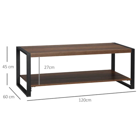 Rootz Side Table - Industrial Design - With Lower Shelf - Steel Frame - Living Room - Wood + Black - 120 x 60 x 45cm