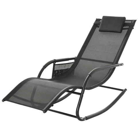 Rootz Rocking Chair - Sun Lounger - Garden Lounger - Beach Lounger - Black - 150cm x 62cm x 88cm