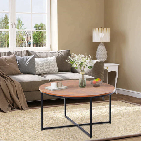 Rootz Salontafel - Industriële stijl - Houteffect - Metalen Poten - Spaanplaat - Bruin