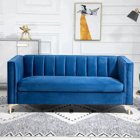 Rootz 3-seater Sofa - Upholstered Sofa - Velvety Polyester - Foam - Steel - Office - Living Room - Blue - 181 cm x 86 cm x 78 cm