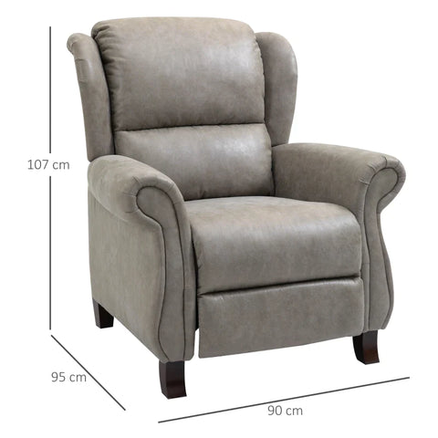 Rootz Recliner Chair With Footrest - Adjustable Backrest - Relax Chair - PU Leather - 150° Tilt - Gray - 90 cm x 95 cm x 107 cm