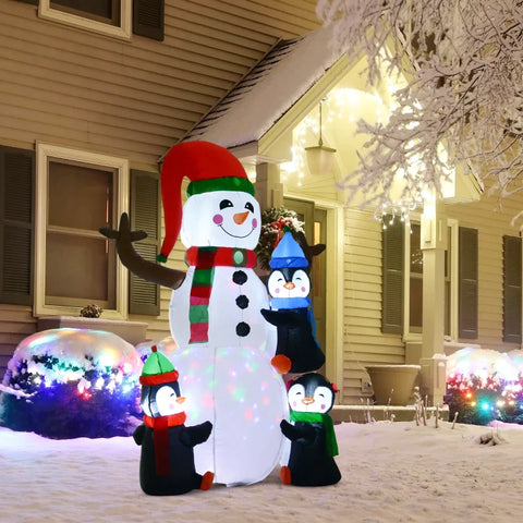 Rootz Kerstopblaasbaar - Sneeuwpop Opblaasbaar - Feestelijke Sneeuwpop En Pinguïns - Sneeuwpop Decoratie - Polyester Opblaasbaar - 140 X 70 X 180 Cm