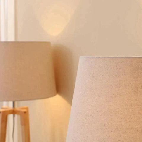 Rootz Floor Lamp - Table Lamp - Bedside Lamp - Desk Lamp - Set Of 2 Wooden Floor Lamp - Canvas Fabric - Bedroom - Living Room - White + Nature - 44 cm x 44 cm x 149 cm