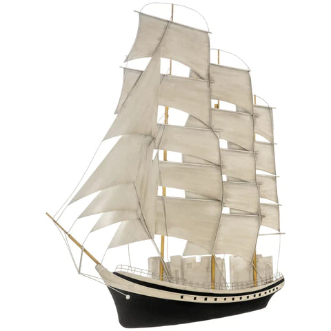 Rootz Metal Wall Decor - 3D Wall Decor with Sailing Ships - Wall Decoration - Black + White - 79cm x 3cm x 89 cm